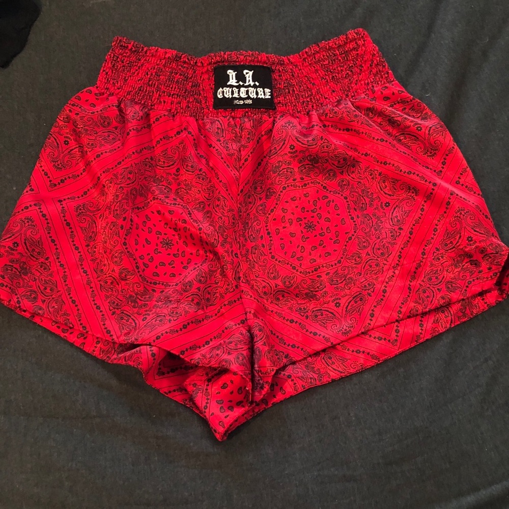 F21 silk red Bandana shorts LA Culture